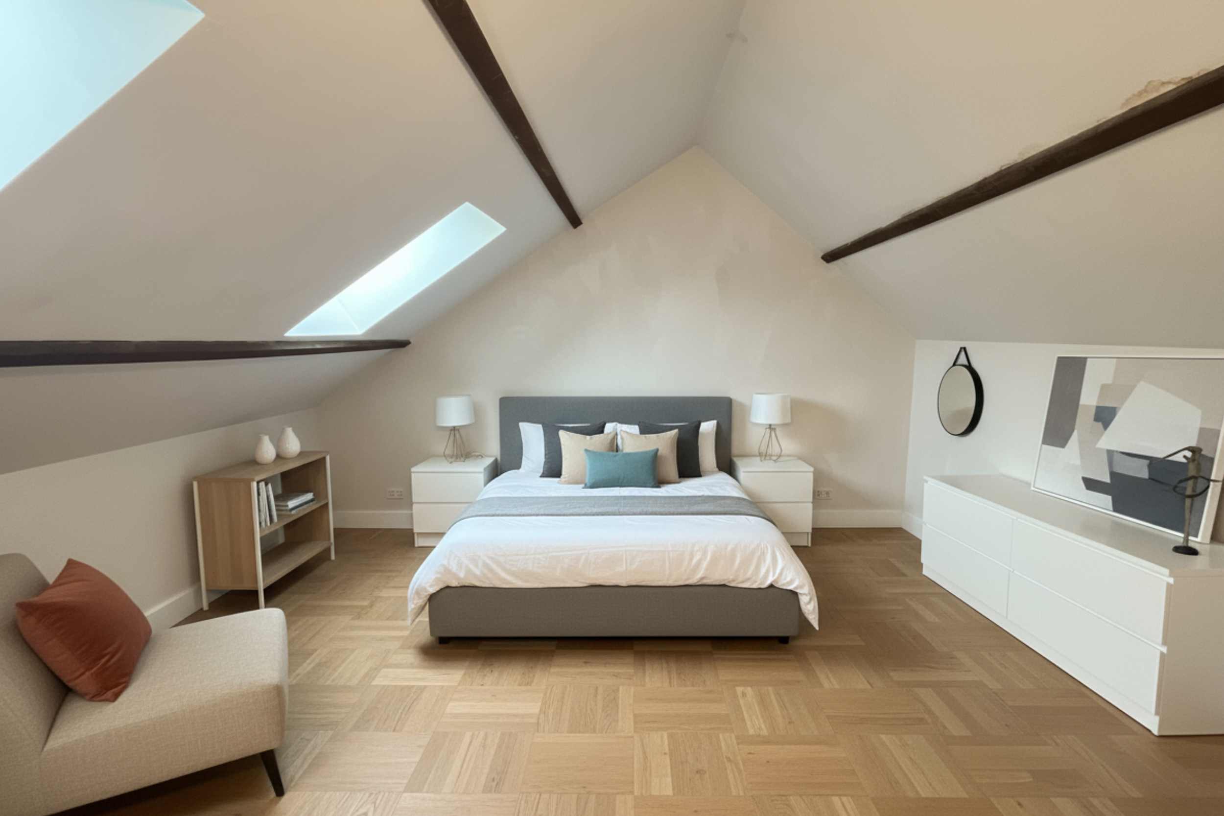 Après homestaging IA – grenier transformé en chambre
